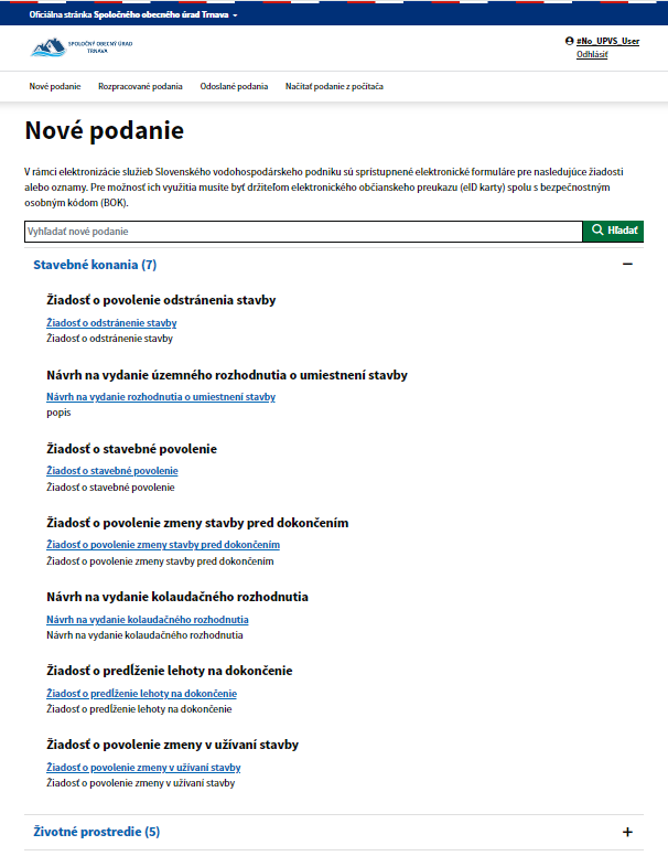 Vytvorenie nového podania