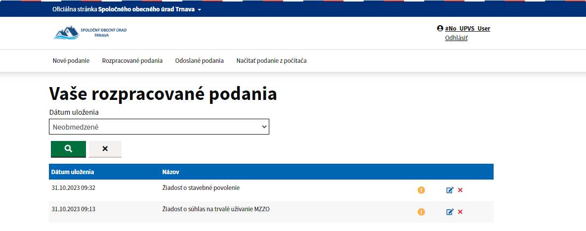 Rozpracované podania
