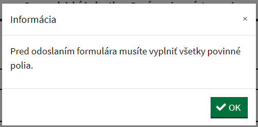 Upozornenie pri nevyplnení povinných údajov
